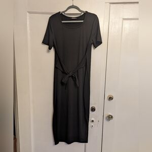 Women's black midi length stretch 35% cotton short sleeve dress